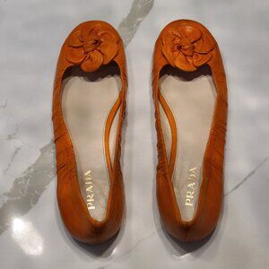 Prada *Vintage* Ballerina Flats EU 39.5 Orange Flower US 9/9.5